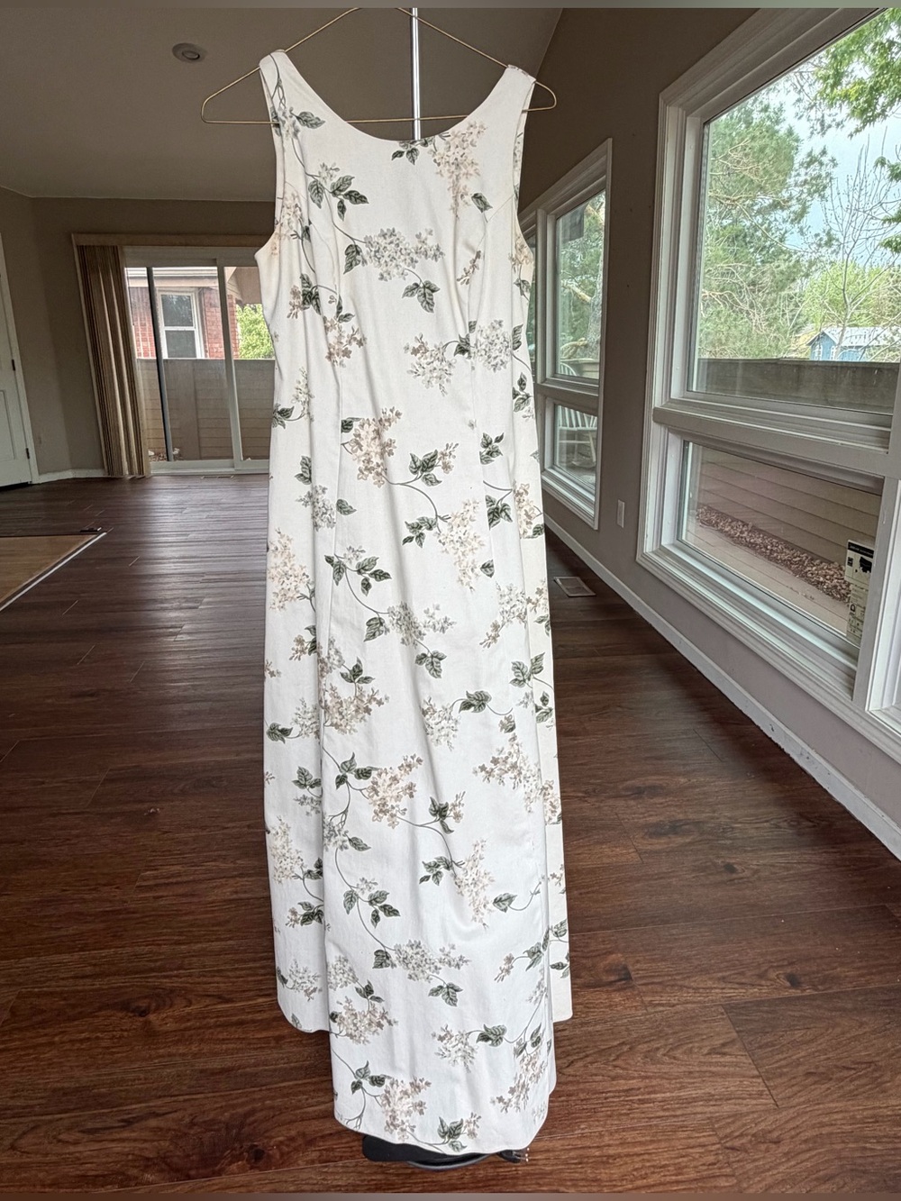Bill Levkoff Floral Maxi Dress Ivory Bow Back Bridesmaid Wedding Guest M L